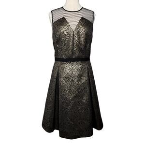 Draper James for Net-a-Porter Kara Dress 14 Gold Black Pleated Cocktail (NWT!)